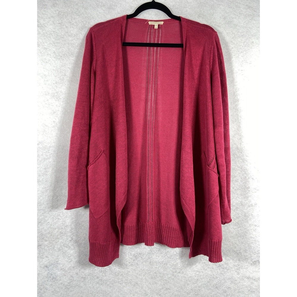 Eileen Fisher Cardigan‎ Women's Small Pink Open Knit Boho Beachy Linen
